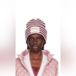 MaxMara Leisure Pink and Burgundy Striped Hat
